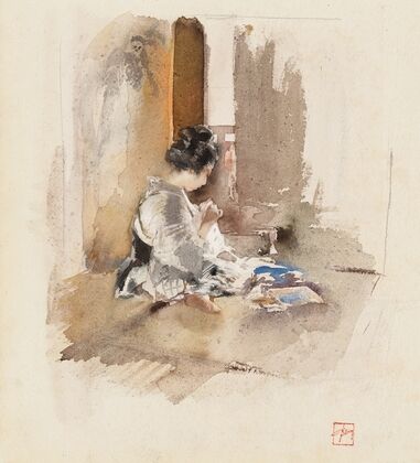 Japanese Girl Sewing (1890)