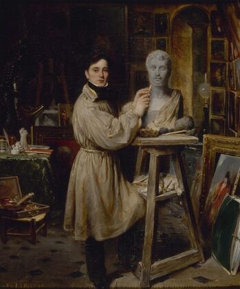 Jean-Pierre Dantan (1800-1869), dans son atelier, modelant le buste de Lépaulle