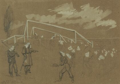 Jersey troops breaking the ground for a fort to defend Washington, on Virginia soil near the long bridge