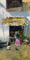 Jeune femme à la jupe lilas, devant une échoppe de légumes