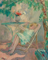 Jeune fille assoupie dans un jardin