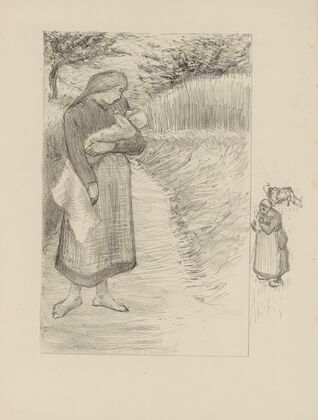 Jeune paysanne sur un chemin, portant un enfant dans ses bras (1895)