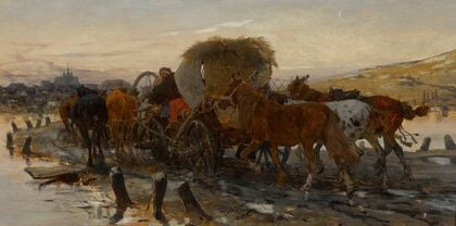 Jews leading horses to the market