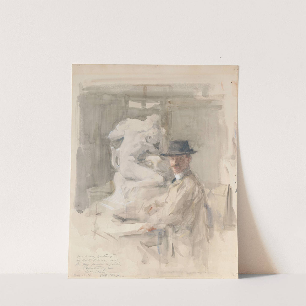 John Hughes (1865-1941), Sculptor, against his Sculpture of Orpheus and Euridice by Walter Frederick Osborne