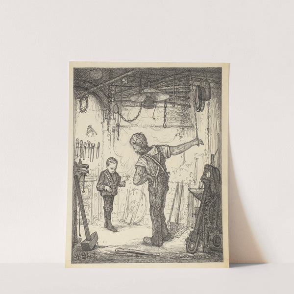 Jongen en geketende man in een werkplaats by Willem Pothast