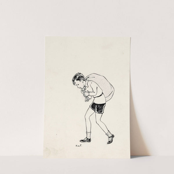 Jongen met een zak op de rug by Miep de Feijter