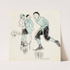 Jongen schaatsend langs twee meisjes (1928) by Miep de Feijter