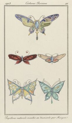 Journal des Dames et des Modes, Costumes Parisiens, 1913, No. 88 ; Papillons naturels montÃ©s (…)