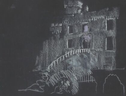 Juliette ou la Clef des songes – maquette de décor – façade de château avec escalier (1930)