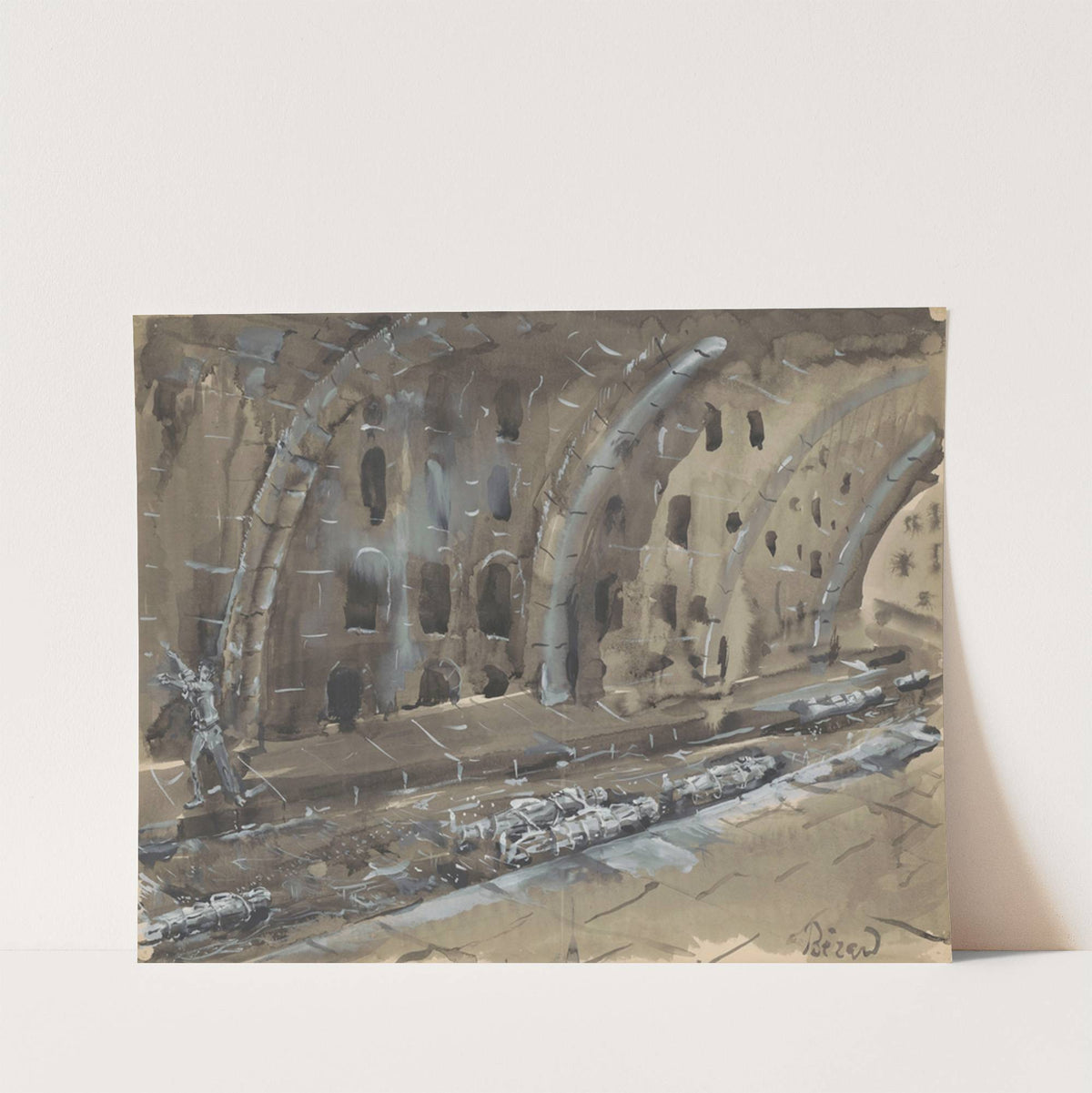 Juliette ou la Clef des songes – maquette de décor – tunnel, corps allongés et liés (1930) by Christian Bérard