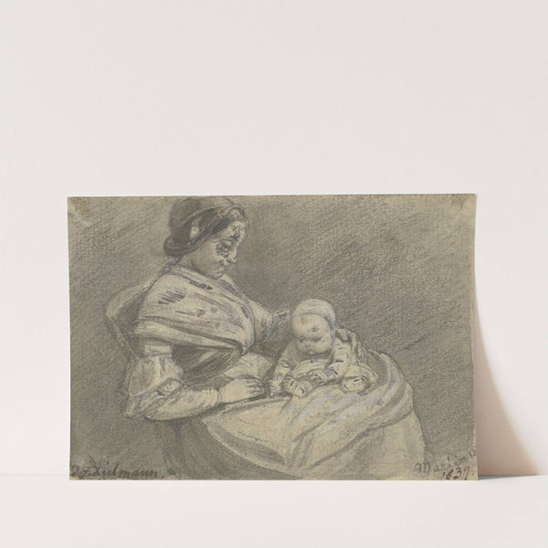 Junge Frau, auf dem Schoß ein kleines Kind haltend by Jakob Fürchtegott Dielmann