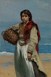 Junges Mädchen mit Korb am Meeresstrand (Die Trauer Irlands) (circa 1876)