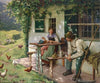 Junges Paar vor einem Bauernhaus