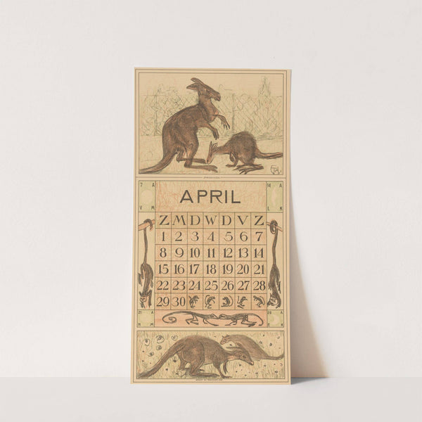 Kalender april met kangaroos by Theo van Hoytema