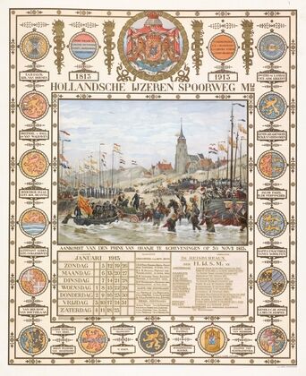 Kalender bij eeuwfeest aankomst van de prins van Oranje te Scheveningen, 1813-1913
