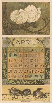 Kalenderblad april met twee duiven