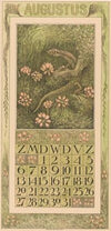 Kalenderblad augustus met hagedis en dopheide