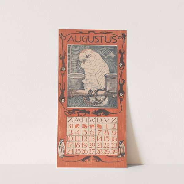 Kalenderblad augustus met kaketoe by Theo van Hoytema