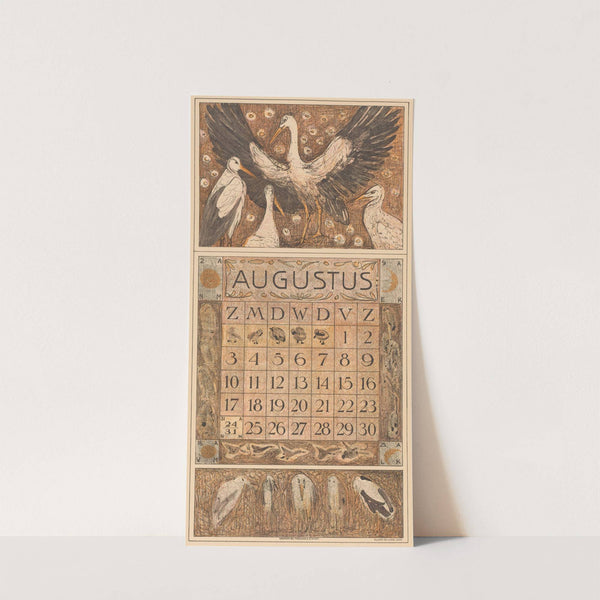 Kalenderblad augustus met ooievaars by Theo van Hoytema