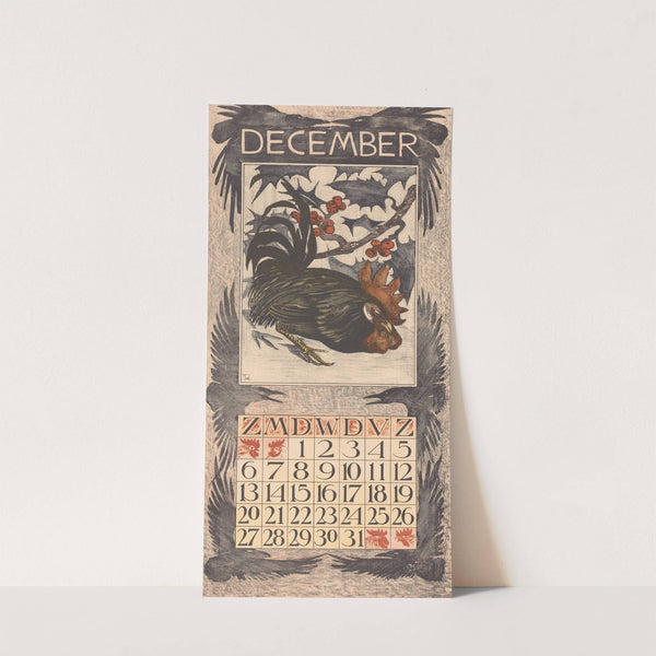 Kalenderblad december met haan by Theo van Hoytema