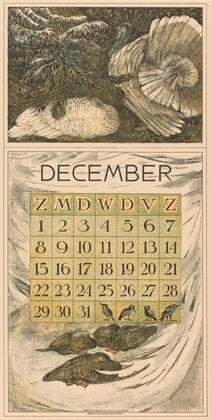Kalenderblad december met kalkoenen en eenden