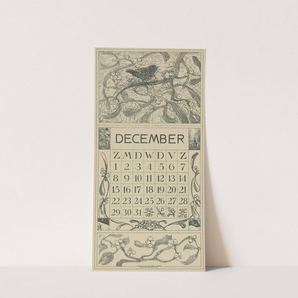 Kalenderblad december met winterkoninkje by Theo van Hoytema