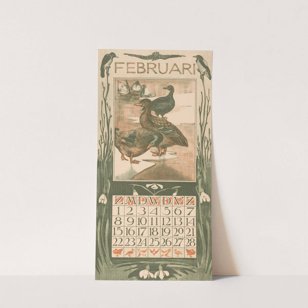 Kalenderblad februari met eenden by Theo van Hoytema