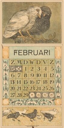 Kalenderblad februari met twee kauwen