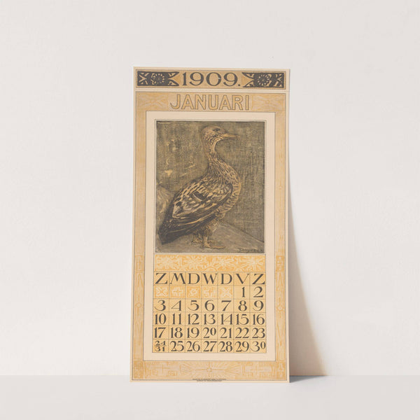 Kalenderblad januari met staande eend by Theo van Hoytema