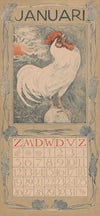 Kalenderblad januari met witte haan