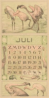 Kalenderblad juli met flamingo’s