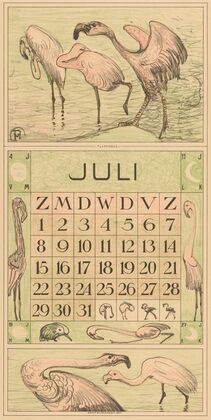Kalenderblad juli met flamingo’s