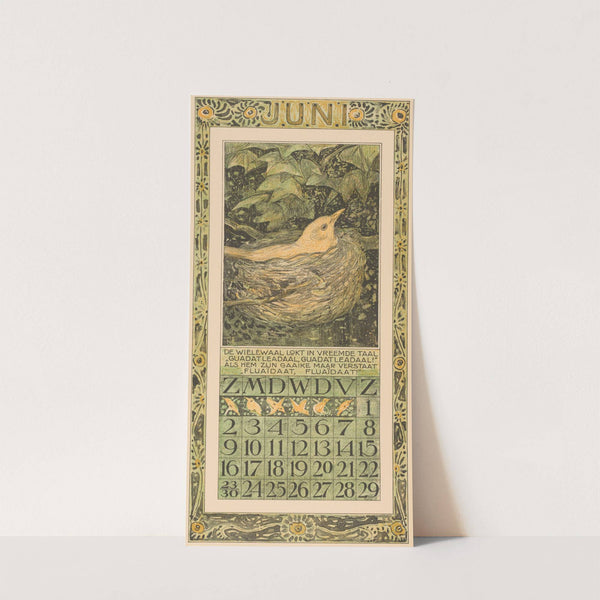 Kalenderblad juni met broedende vogel by Theo van Hoytema