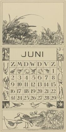 Kalenderblad juni met tureluur in het gras