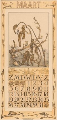 Kalenderblad maart met elzenkatjes