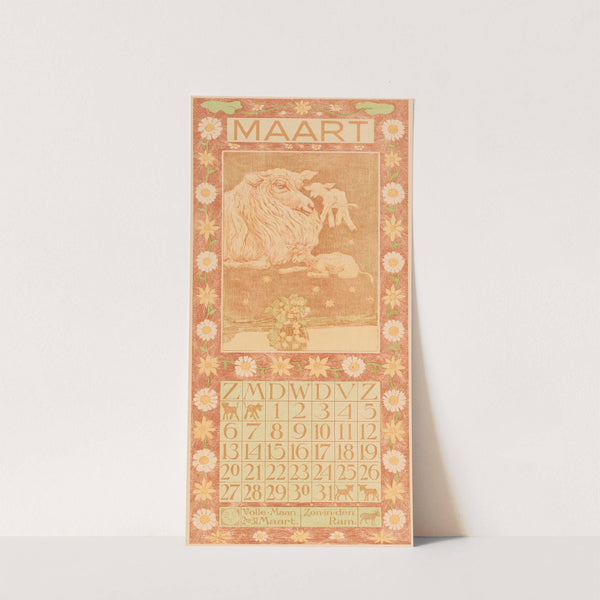 Kalenderblad maart met schaap en lammeren by Theo van Hoytema