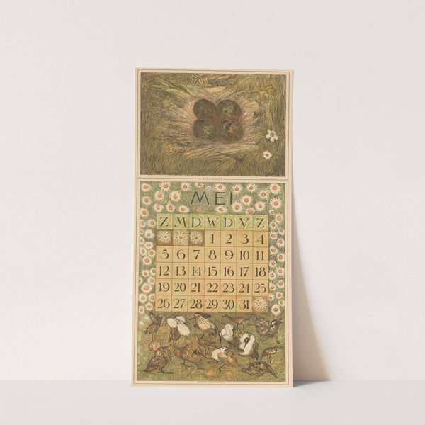 Kalenderblad mei met kievitsnest by Theo van Hoytema