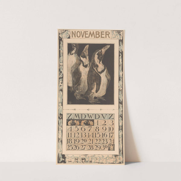 Kalenderblad november met drie pinguïns by Theo van Hoytema