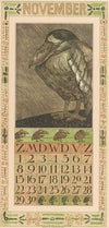 Kalenderblad november met vogel in de regen