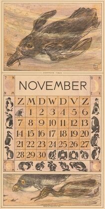 Kalenderblad november met zwemmende pinguïn