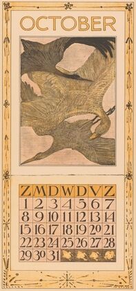 Kalenderblad oktober met drie vogels