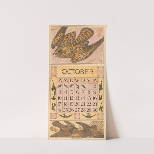 Kalenderblad oktober met torenvalk by Theo van Hoytema