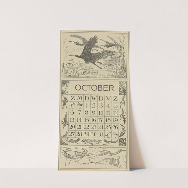 Kalenderblad oktober met trekvogels by Theo van Hoytema