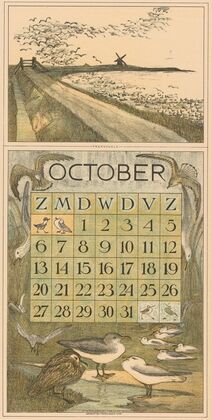 Kalenderblad oktober met trekvogels