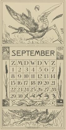 Kalenderblad september met aangeschoten vogel