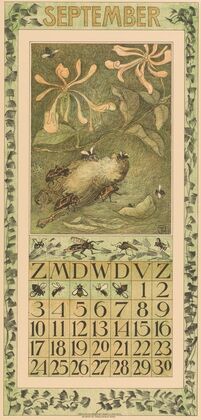 Kalenderblad september met dode mus en kevers