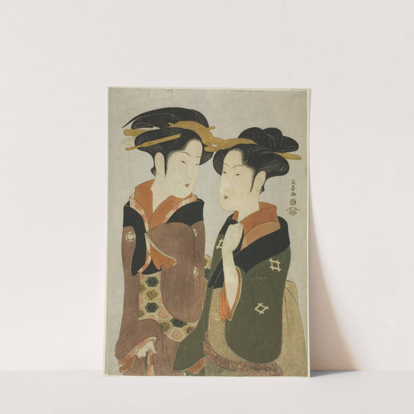 Kan, a waitress of the Izutsuya, and the geisha Fuseya of the Ogiya by Eishōsai Chōki