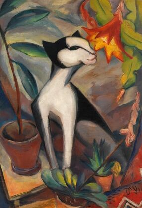 Katze mit Kakteenblüte I
