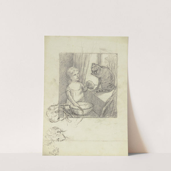 &#8216;Katzenwäsche&#8217;, dabei Studien eines Kinderkopfes im Profil nach links by Otto Scholderer