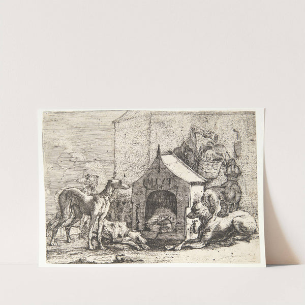 Kennel med seks hunde by Paulus van Hillegaert II